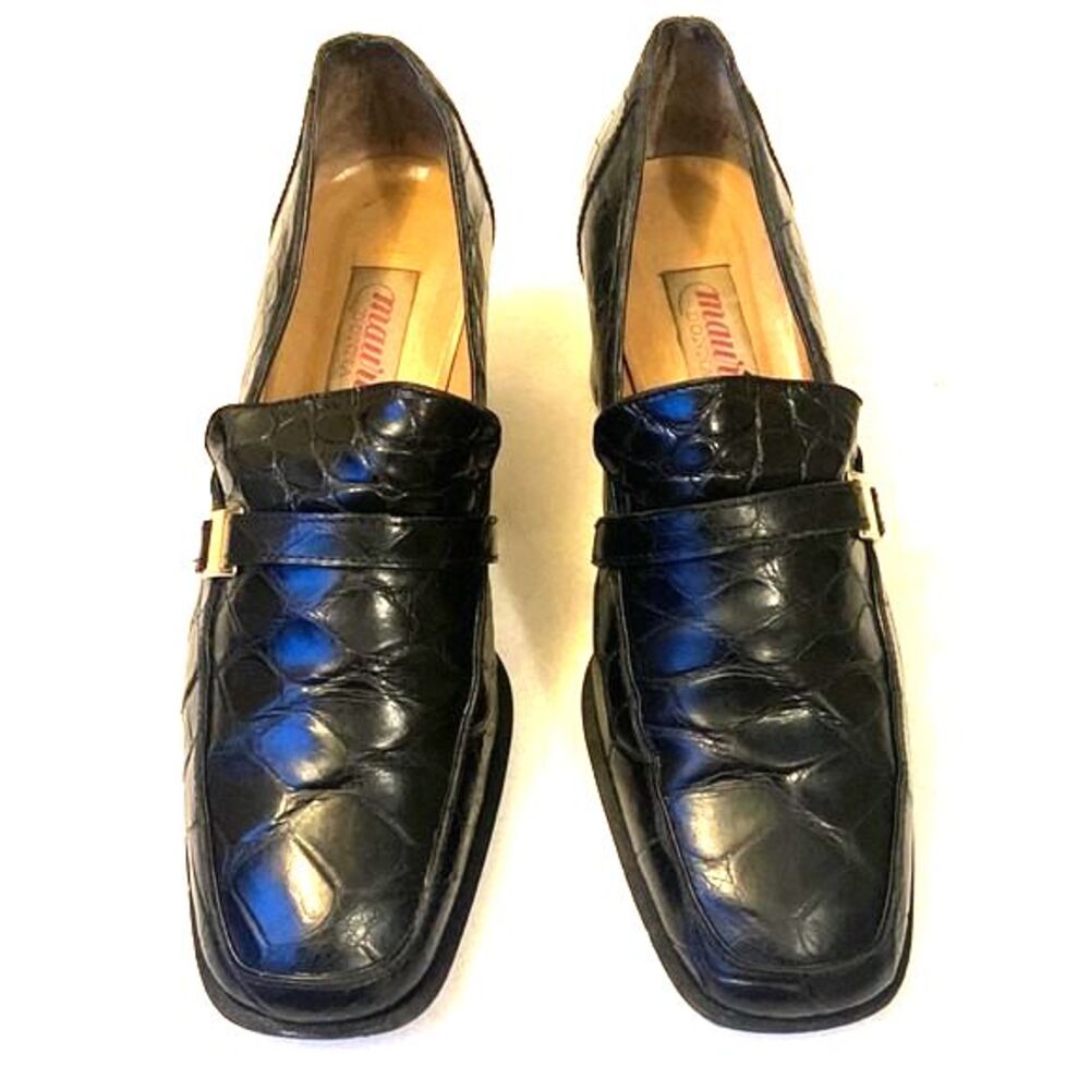 Women's Black Alligator Pumps Made in Italy Old Money Luxury Vintage Mauri Luxe - Picture 2 of 15